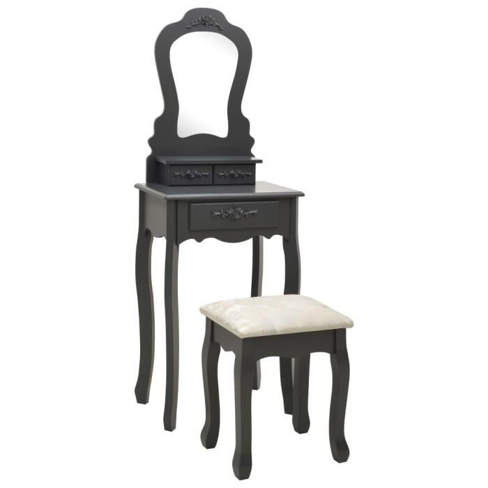 VidaXL Ensemble de coiffeuse avec tabouret Gris 50x59x136 cm Paulownia