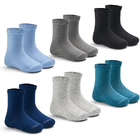 Baby Toddler Cotton Crew Grip Socks Non Slip Bottom Socks for Kids 6 Pack 0-12 Months