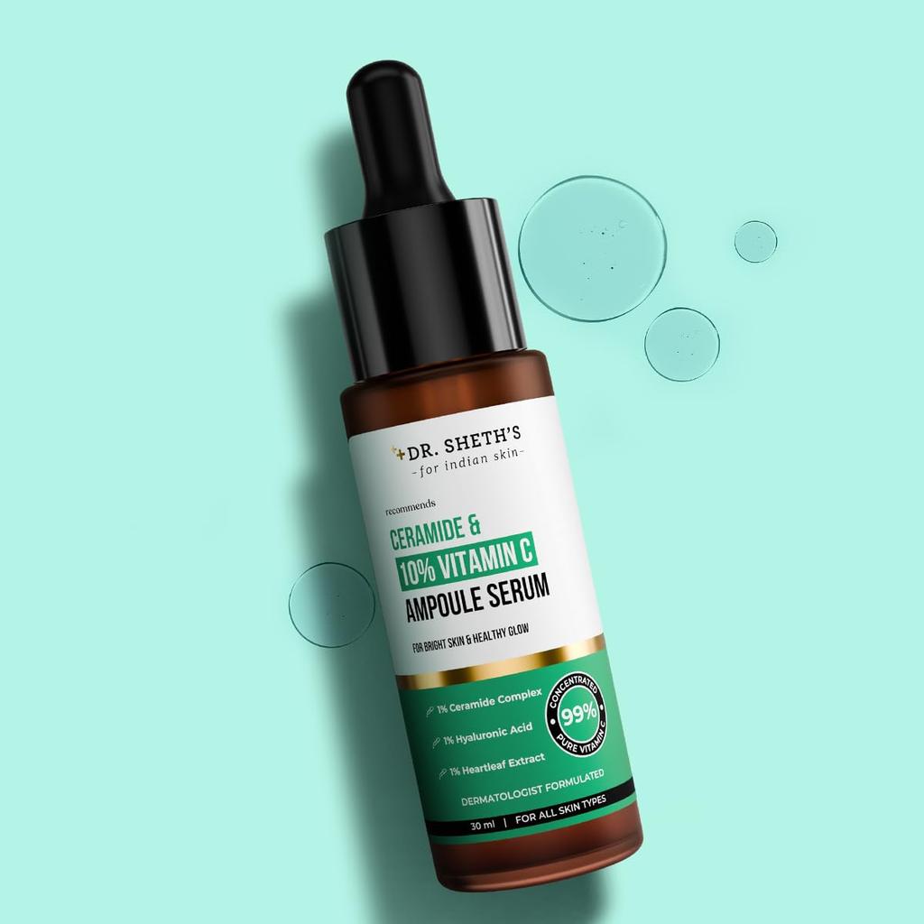 Dr. Sheth's Non-Irritating Ceramide & 10% Vitamin C Serum 30 ml | Brightens Skin & Reduces Dark Spots