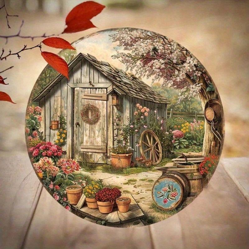 Metal Wall Art Poster, Round Retro Flower Sign for Kitchen