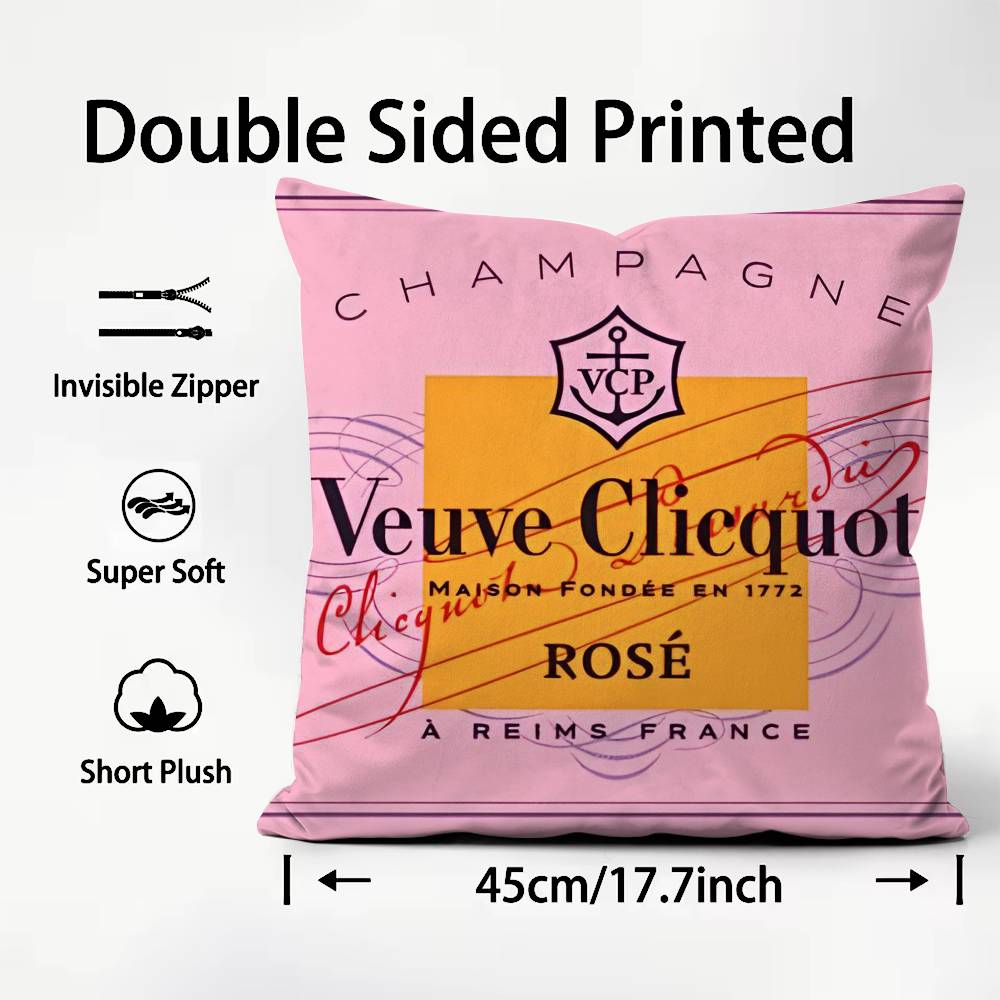 Luxury Fashion V-Veuve C-Clicquot Pillow Case Comfort Sofa Bed Silky Elegant Invisible Zipper Custom Decorative Cushion Cover
