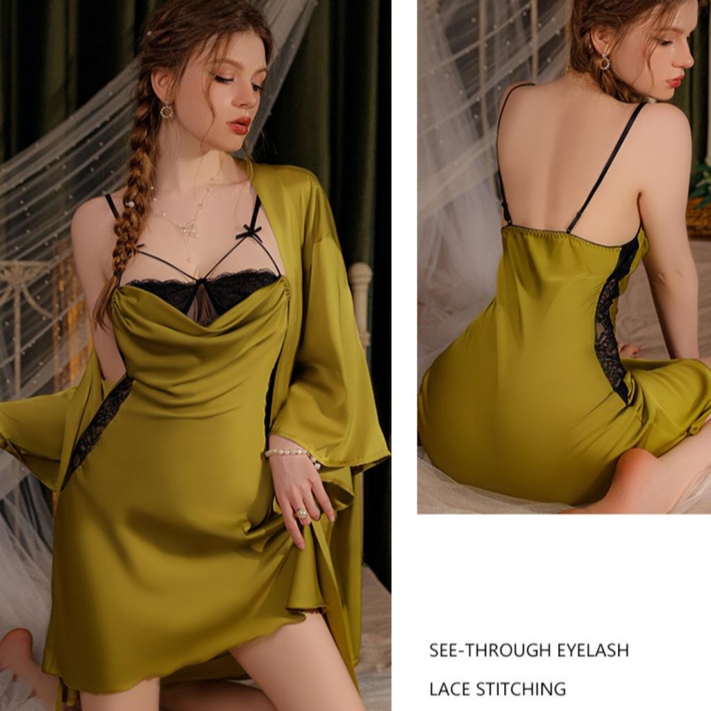 Sexy Swinging Collar Private Room Pajamas Ice Silk Comfortable Suspender Pajamas Robes Women's Loungewear Set