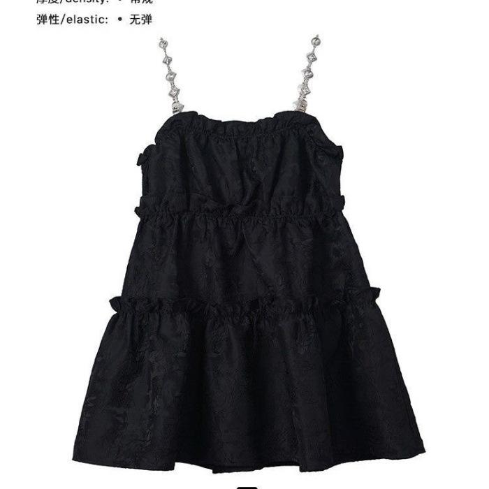 

Summer new Korean version *** suspender skirt women s heavy industry rhinestone chain design sense small fluffy skirt XL чорний