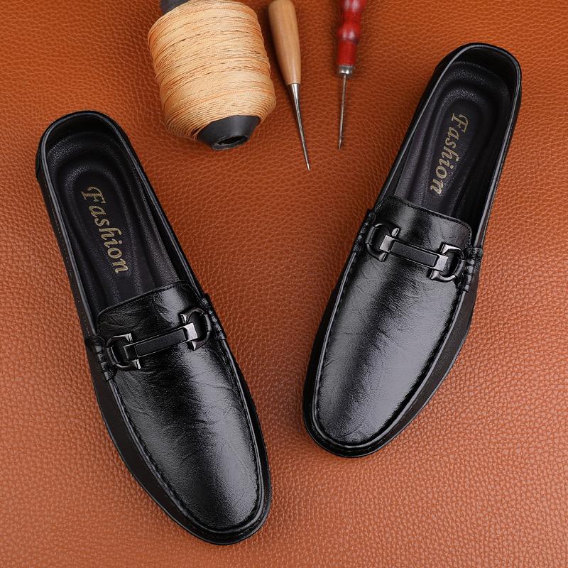 New Trendy Men's Casual Slip On Flats Genuine Leather Formal Loafers Moccasins Handmade Male Walk Shoes Outdoor Driving Footwear