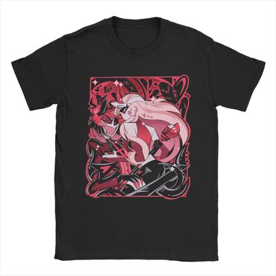 Men's T-Shirts Charlie Alastor Valentine's Day Hazbins Hotels 100% Cotton Tee Shirt Short Sleeve  T Shirts Crew Neck Clothing