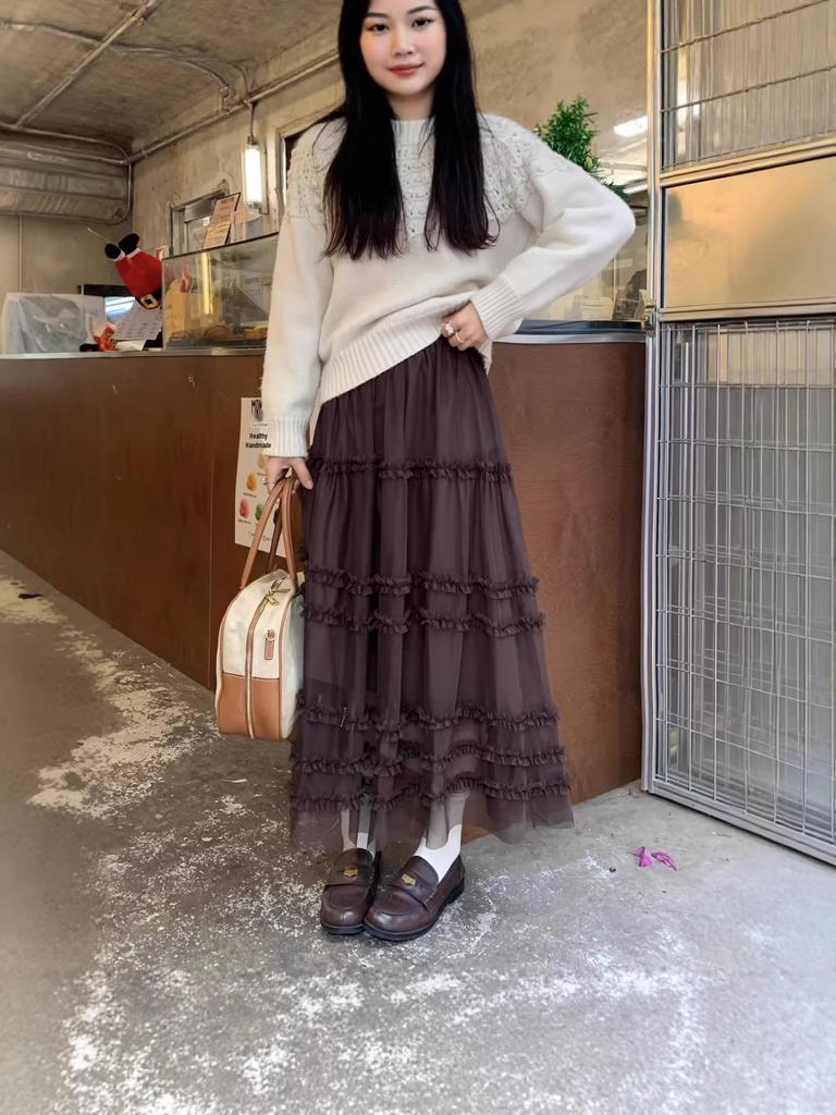 Elegant Korean Style Lace and Gauze Puffy Skirt - 2026 Early Spring/Autumn Collection