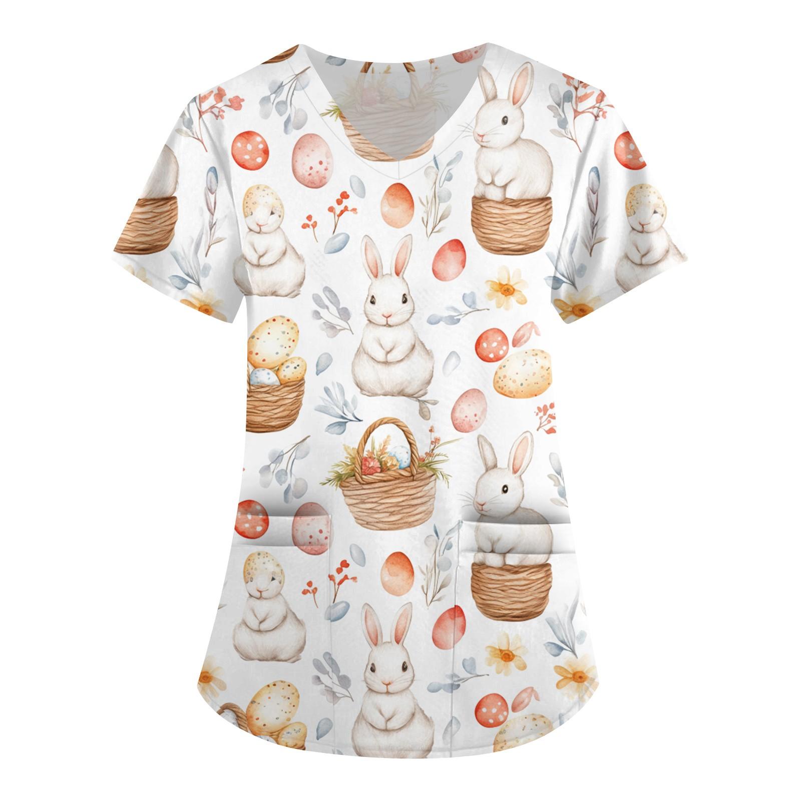 

Женская мода V-образный вырез короткий рукав комбинезон с карманами пасхальный принт топы одежда XL