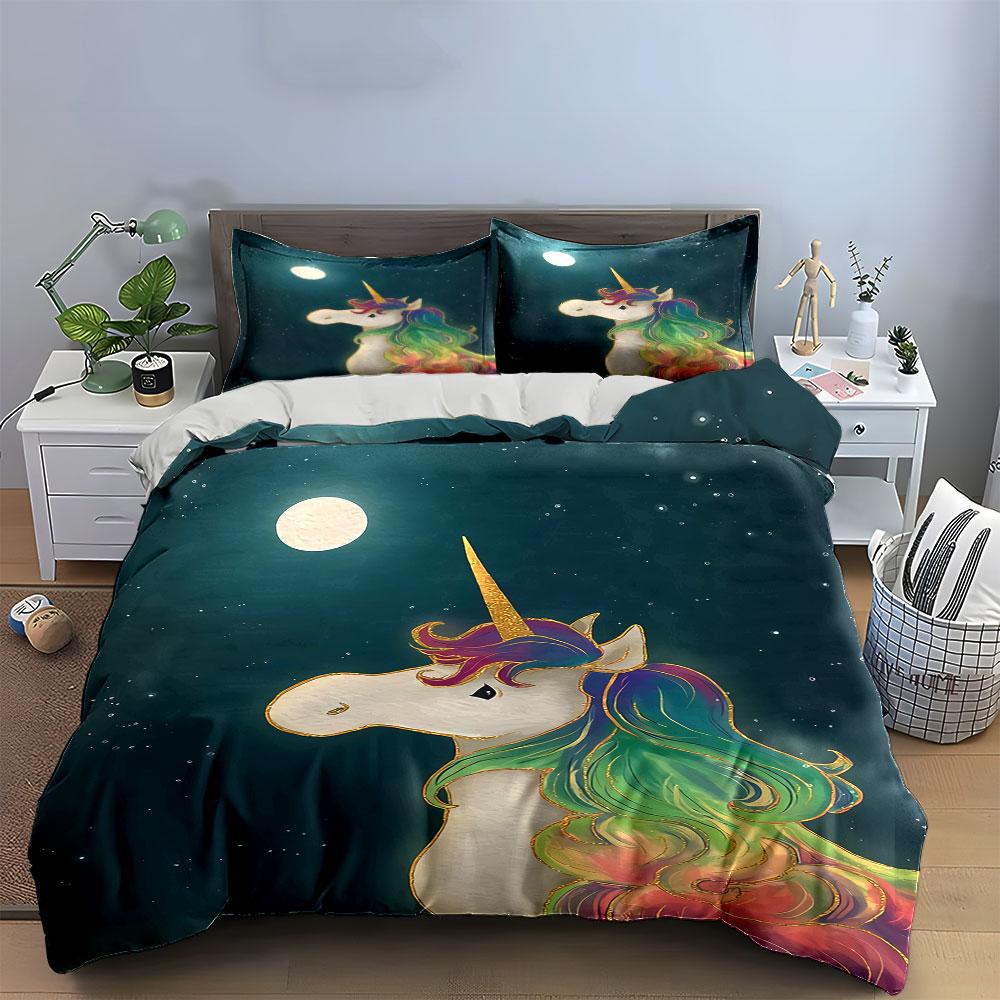 Rainbow-maned unicorn design. Bedding sets Duvet cover sets Duvet covers Pillowcases(1 * Duvet Cover 2 * Pillowcases, without duvet insert)
