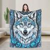1pc Wolf Print Throw Blanket - Blue Eyes Wolf & Floral Pattern, Soft Lightweight Flannel All-Season Bedspread/ Couch Cover/ Camp