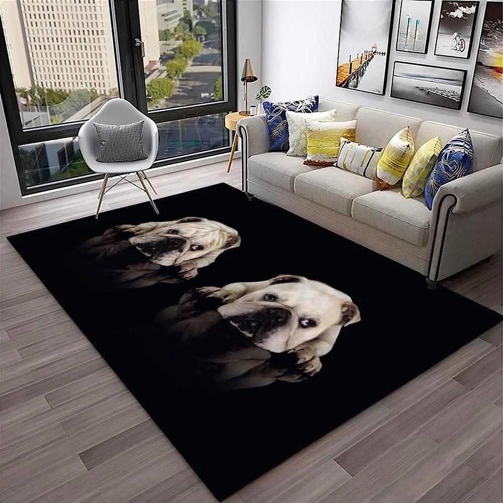 French Pit Bull Dog Pet Cartoon Carpet Rug for Home Living Room Bedroom Sofa Doormat Decor,kids Play Area Rug Non-slip Floor Mat
