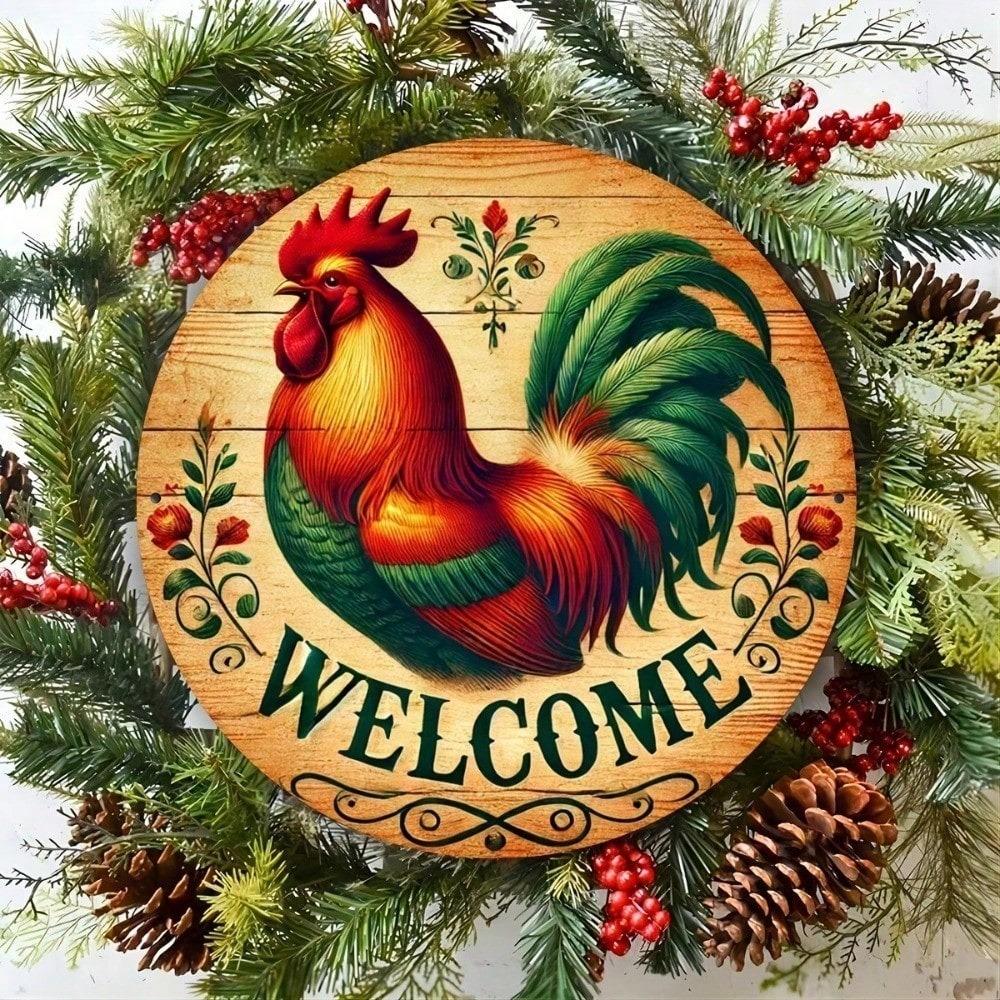 Vintage Chicken Tin Metal Wall Art Farmhouse Welcome Sign Country Rustic Home Kitchen Decor Aluminum Plaque