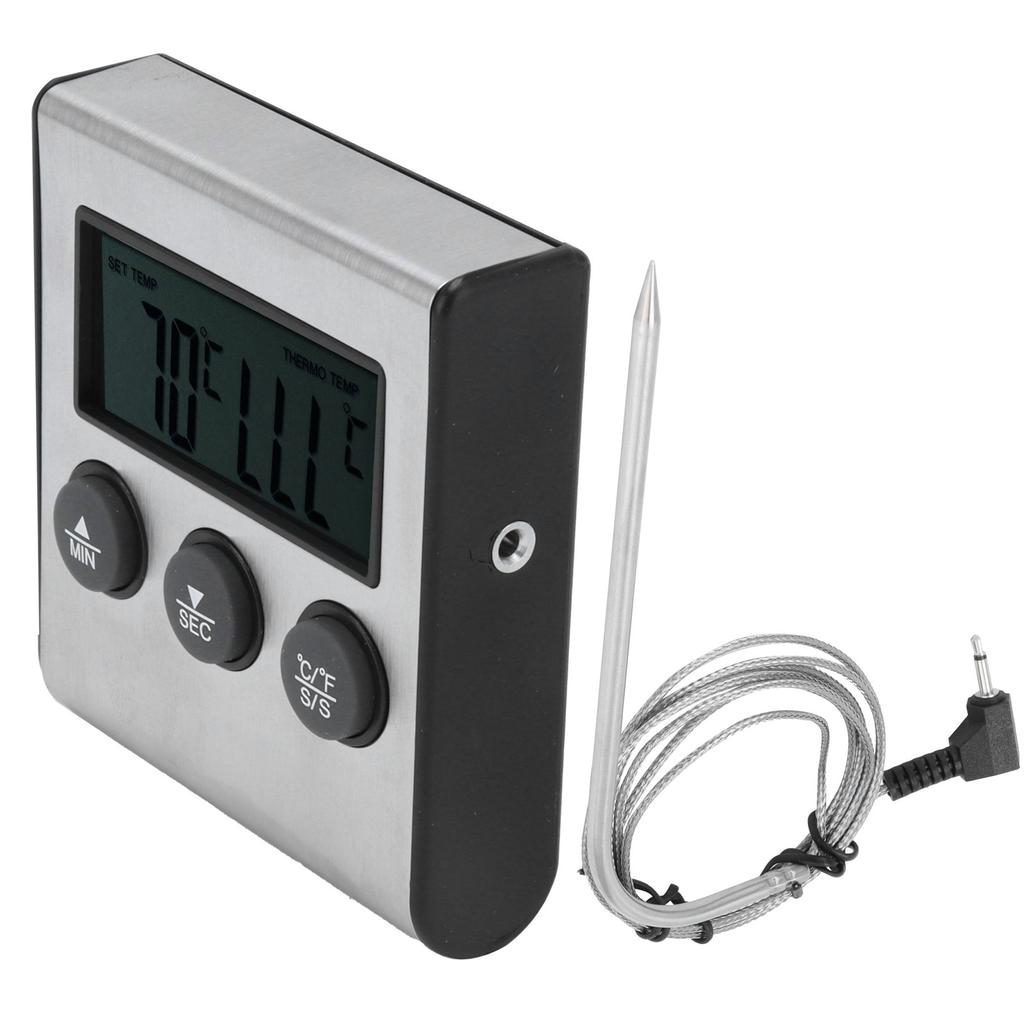 Termometru Digital pentru Carne, Metru pentru Temperatura Alimentelor cu Sondă Pliabilă, Cronometru, Alarmă pentru Bucătărie