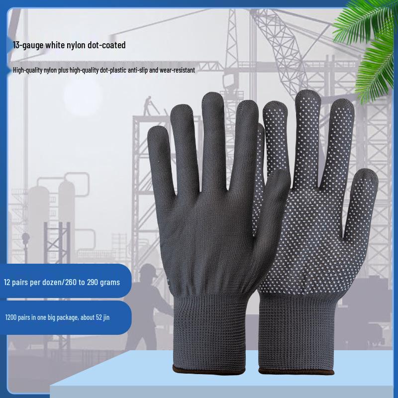 600g Protiskluzové pracovní rukavice z nylonové bavlny s tečkovaným úchopem