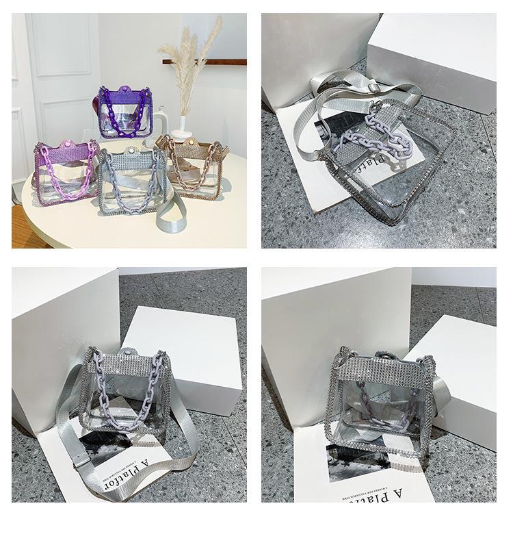 Transparent Women's Crossbody Bag - Chain Handle, PVC, Patent Leather, Small Square Style