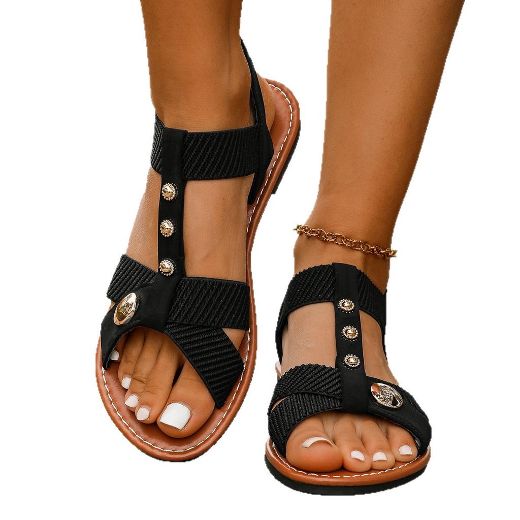 Summer new fashion versatile outerwear sandals women's casual open-toed flat-bottomed beach sandals large-size sandals