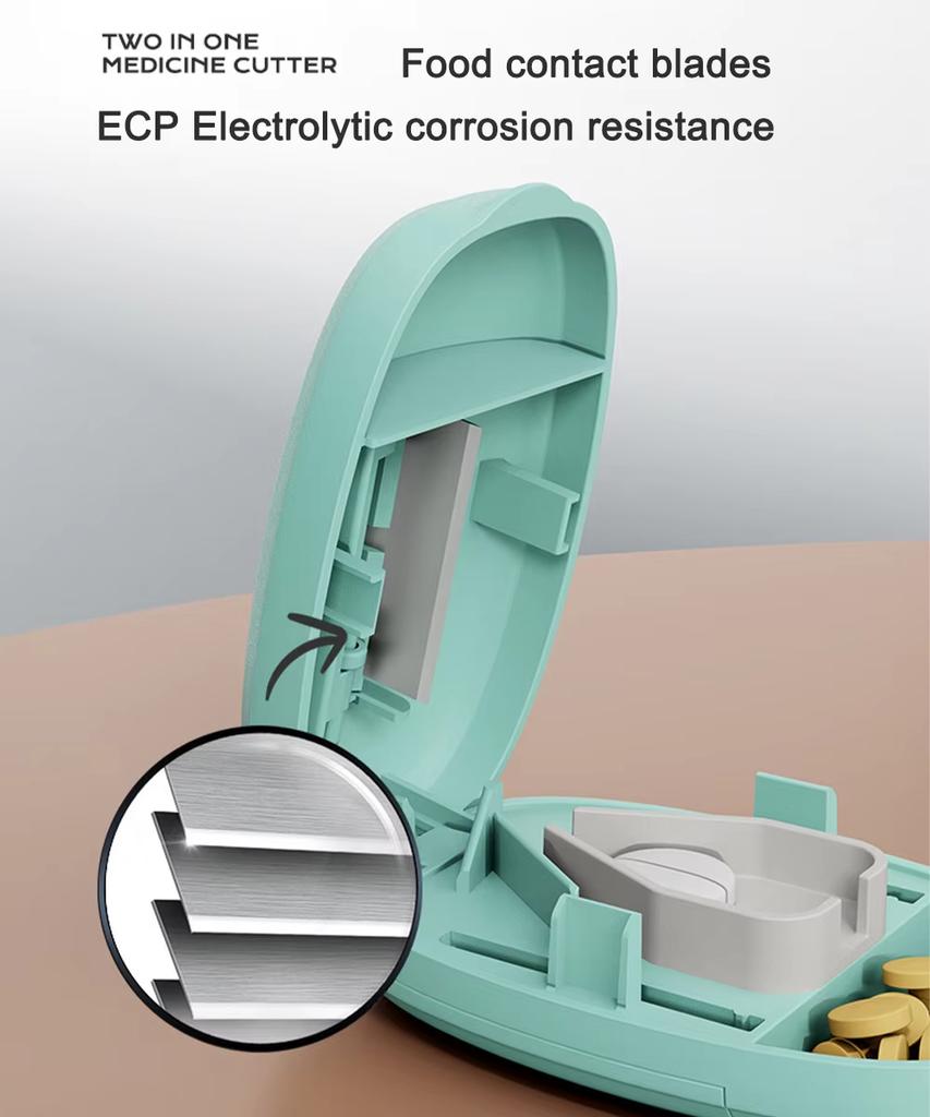 2 In 1 Pill Cutter With Invisible Storage Box Portable Mini Drug Tablet Medicine Dustproof Divider Organizer Crusher Pill Box