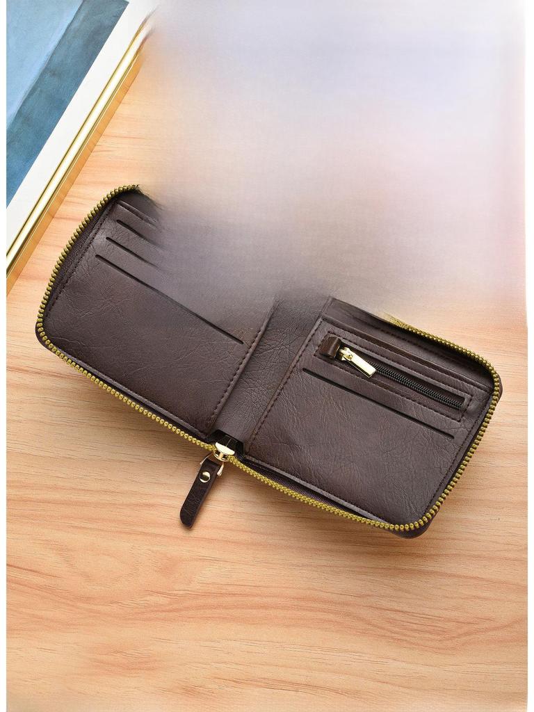 Men's Retro Short Zipper Wallet - Multi-card, Large Capacity, Fashionable Carry-on (2025)