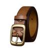 3.3CM Wide Vintage Washed Top Grain Leather Belt with Copper Buckle - Unisex, Korean Style Trend