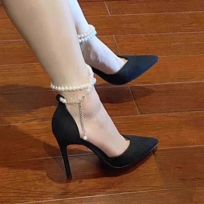 Women's High Heels 2024 New Fashion Sexy Women's Single Shoes Baotou Stiletto Beaded Women's High Heel Sandals Zapatos Mujer