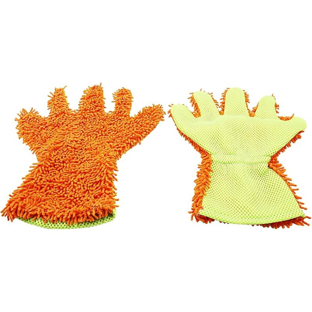 BokWin 2-Pack Car Wash Mitt Scratch Free, 5-Finger Microfiber Wash Mitts, Car Interior Exterior Cleaning Gloves, Auto Chenille Washing Sponge Kits