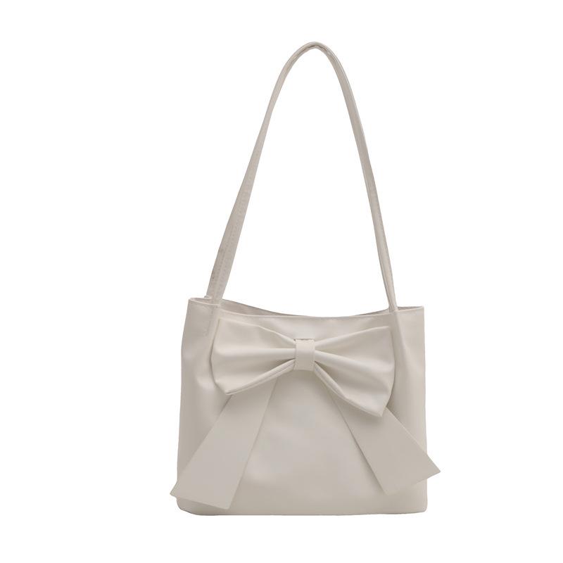 Japanese Solid Color Large Capacity Bow Tote Handbag: New Fashionable Simple Underarm Bag