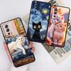 Süße Cartoon-Katzen-Illustration Für Xiaomi Redmi 12 13C 12C 13 10C 9T A2 9A 9C 7A Note 10S 8T 10 9 8 Pro 4G 5G Schwarze Handyhülle