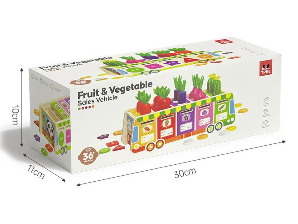 Kids' Educational Fruit & Veggie Vending Cart: Multifunctional Shape & Color Matching Toy with Pull-Along Radishes for Early Learning