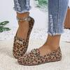 Fashion Fall New Loafers Vintage Round Toe Deep Mouth Leopard Rhinestone Metal Buckle Soft Sole Non-Slip Plus Size Flats