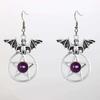 Goth Punk Sliver Color Vampire Bat Five-pointed Star Red Crystal Pendant Dangle Earrings for Women Halloween Party Witch Jewelry