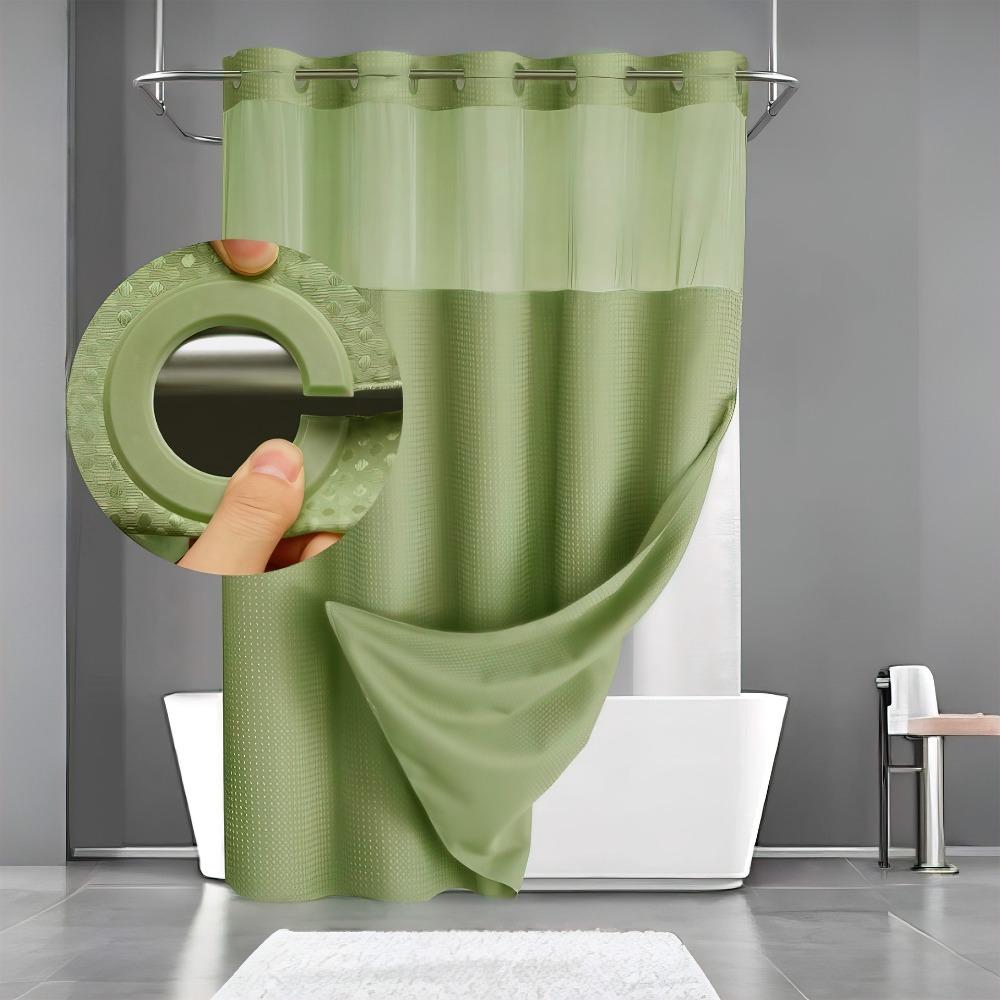 With Snap In Liner Hookless Shower Curtain Removable Shower Cover  Bathroom