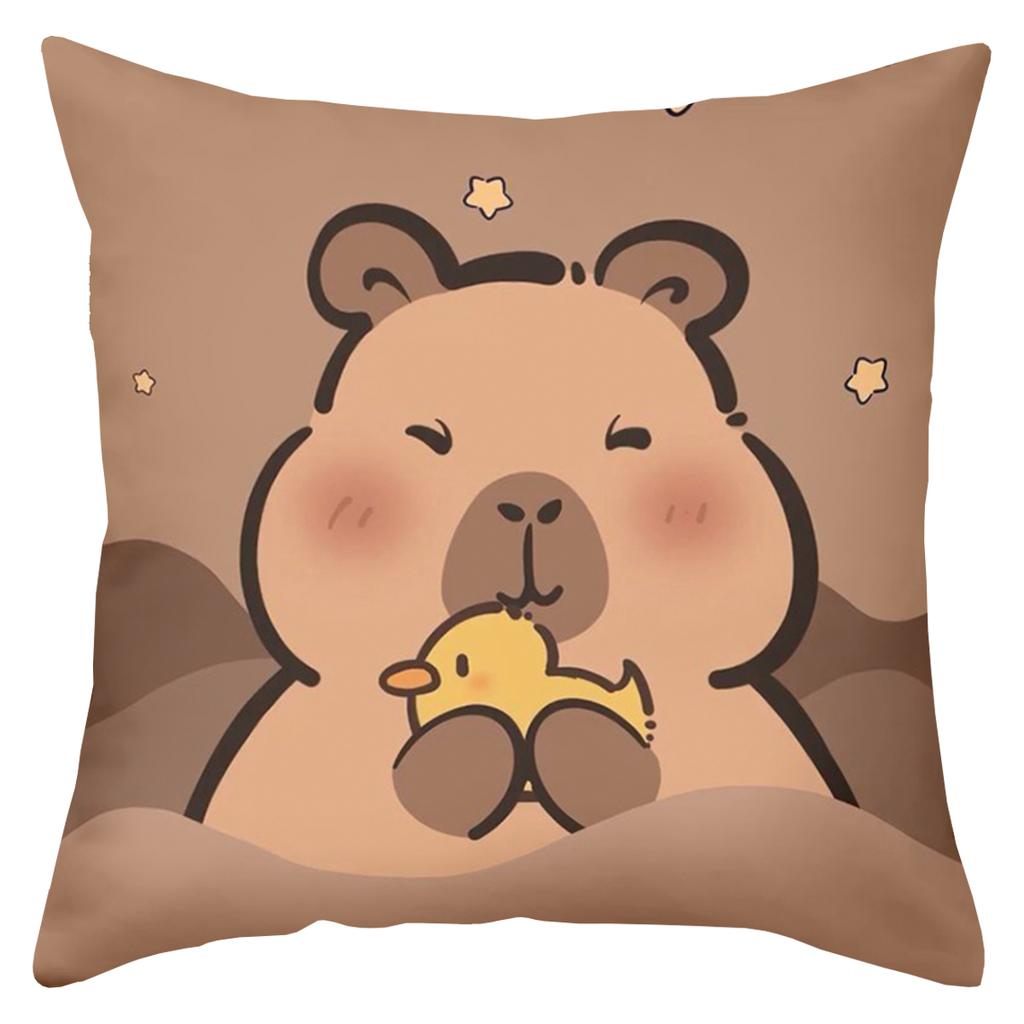 2D flat printing Cute Capybara Pillows Funny Cartoon Style Polyester pillowcase, sofa decorative cushion cov