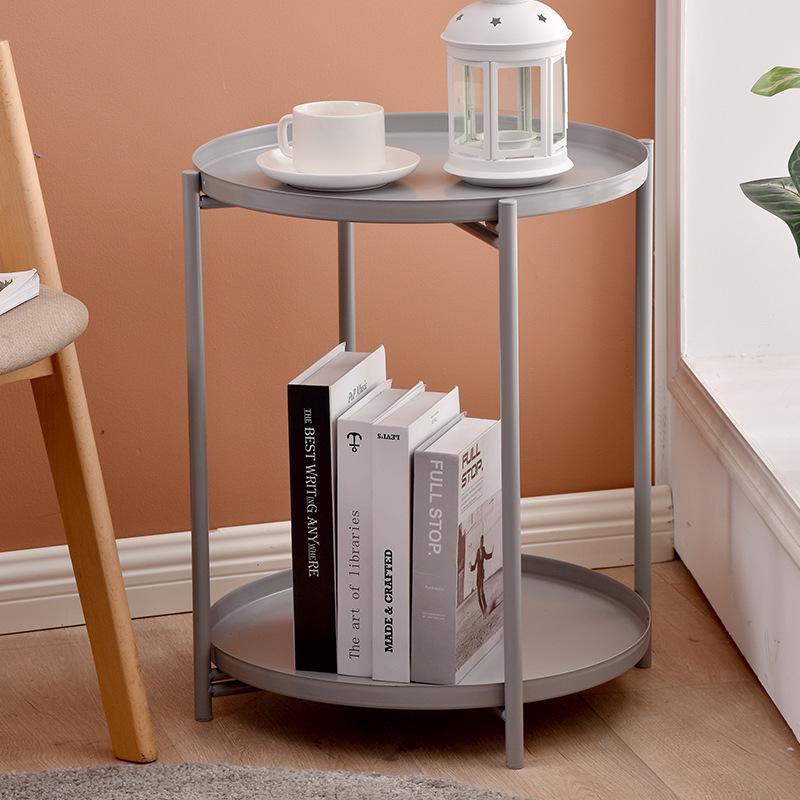 Nordic Creative Wrought Iron Coffee Table - Modern Minimalist Small Round Side Table with Double Layer Tray for Living Room or Balcony