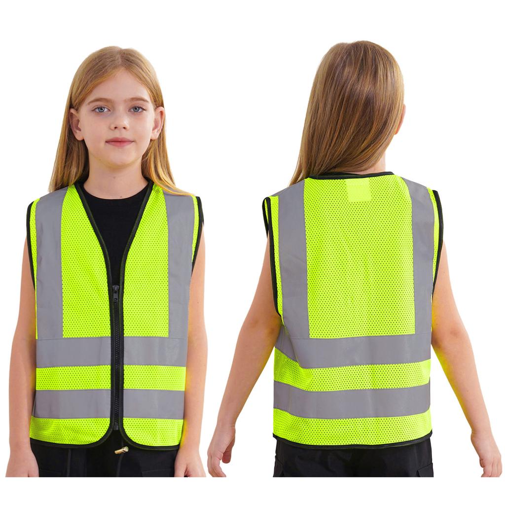 Unisex Barnesikkerhetsvest Ermeløs Glidelåsdesign Høy Synlighet Reflekterende Vest Frivillig Aktiviteter