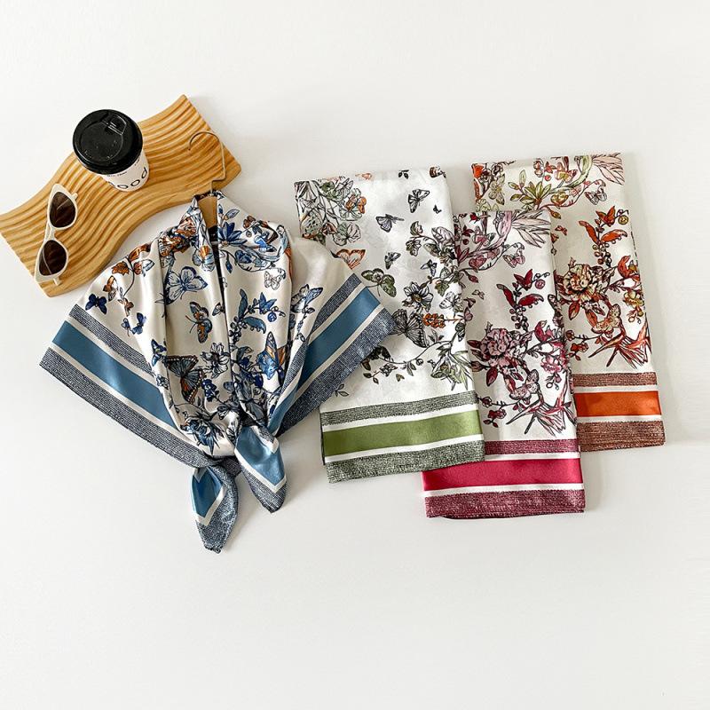 Silk Scarf 90cm Women's New Printed Wrap Scarf Satin Scarf Large Square Scarf Shawl Silk Scarf