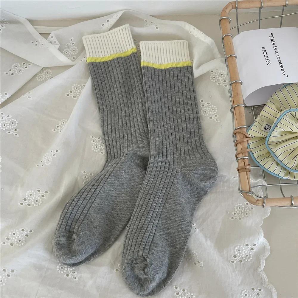 Knitting Cotton Women Socks Korean Fashion Color Matching Elastic Long Socks Casual Fashion Girls Harajuku Streetwear Crew Socks