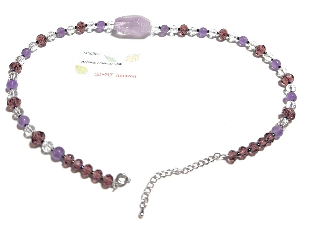 [Malline] Natural Stone Pendant Short Necklace Lavender Amethyst Crystal Healing Light Purple Made in Japan Handmade