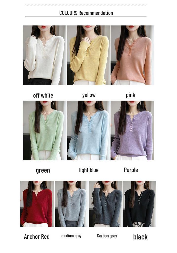 Women's V-Neck Fine Wool Knitwear: Long Sleeve Pullover Sweater for Spring & Autumn