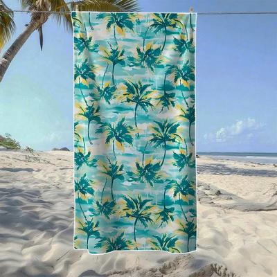 Teal Watercolor Palm Tree Beach Towel, Soft Quick-Drying, Perfect For Portable Outdoor Travel,Swimming, Camping And Summer Beach