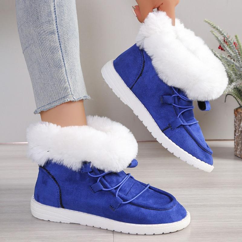 Large Size Cotton Shoes Women's Autumn and Winter New Round Head Lace-up Short Boots Plush Warm Fluffy Women's Shoes