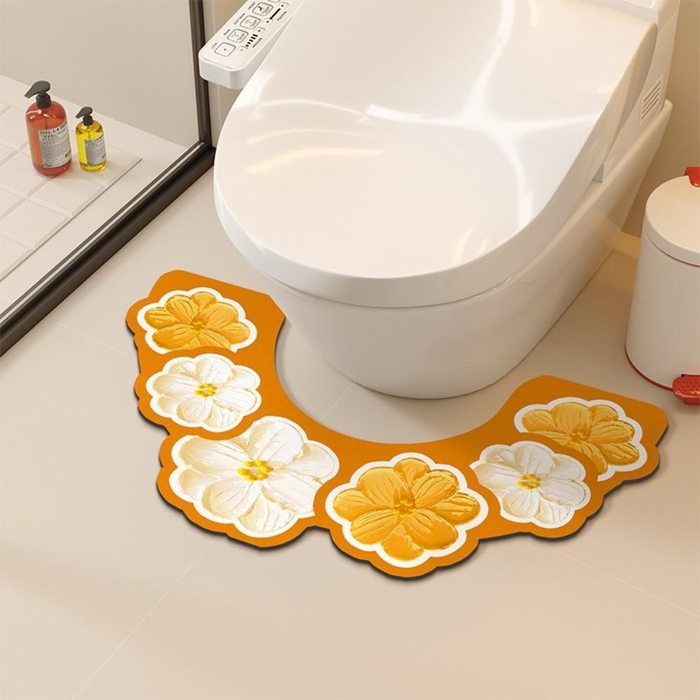 Oil Painting Style U-shaped Toilet Mat Floral Pattern Anti Slip Floor Mat For Bathroom
