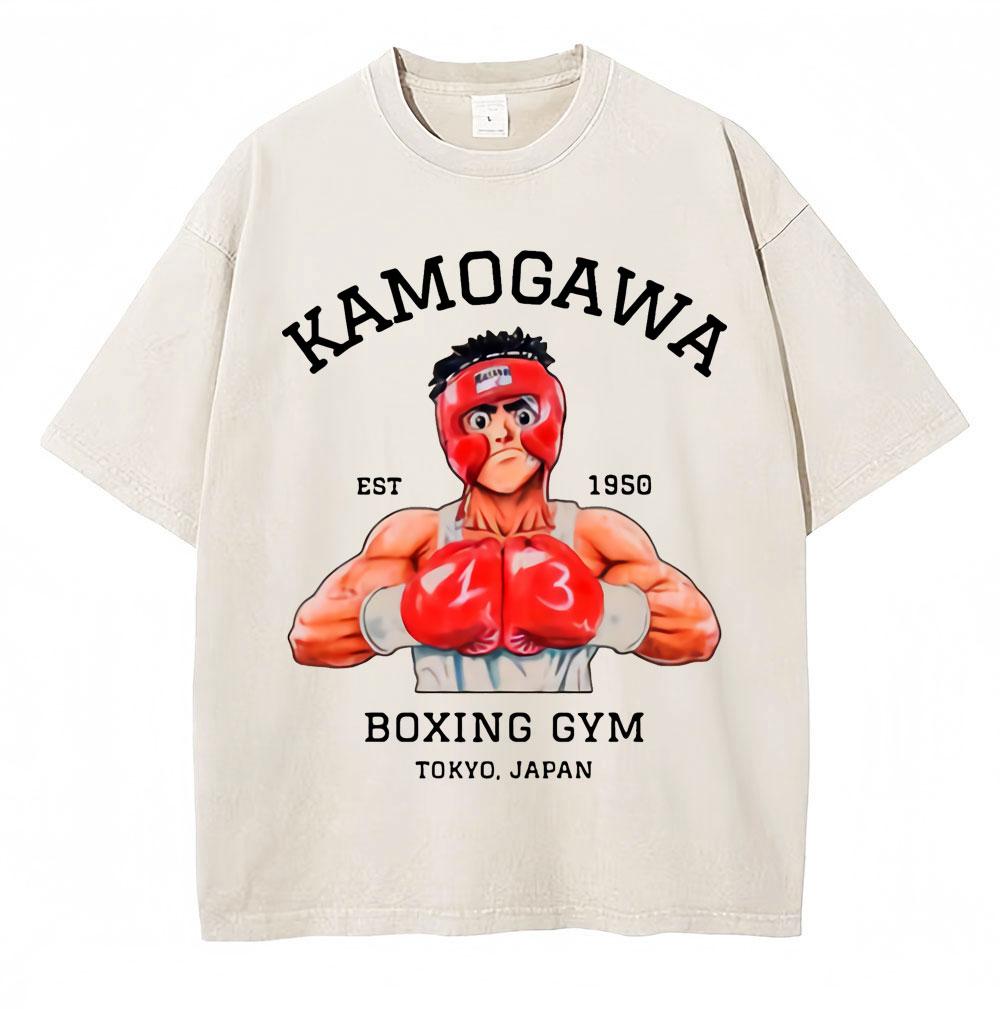 

Hot Vintage Washed Anime Hajime No Ippo Tshirt Kamogawa Boxing Gym Makunouchi KGB T Shirt Unisex Women Loose Cotton T Shirts Gifts S