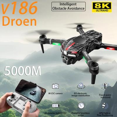 2025 Nový V186 8K HD Profesionální Bezkomutátorový Motor Dron FPV Širokoúhlý Optický Tok Čtyřosý Letoun Kamufláž Skládací Letoun