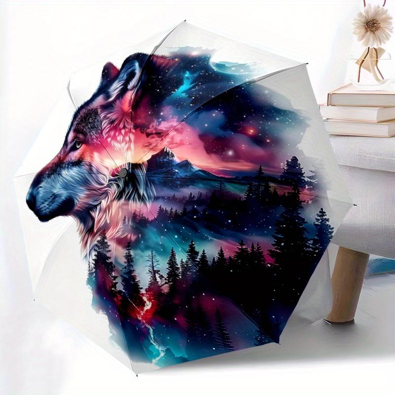 1pc Galactic Wolf Automatic Folding Umbrella - 3 Folding Design, Vivid Cartoon Pattern, Suitable for Outdoor Activities, A Gift for Fans In All S