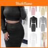 Stylish 2pcs/set Winter Sexy Womens Sweater Dress Bodycon Crop Top And Skirt Set