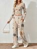 Floral pattern printed women's V-neck long-sleeved trousers set Comfortable casual versatile slim two-piece set