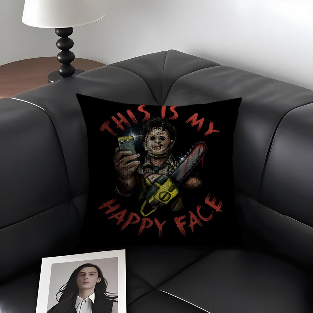 SSaw MassacreE Movie Cushion Cover Natural Linen Organic Fabric DoubleSided Printing Sofa Home Decor Gift Pillow Case