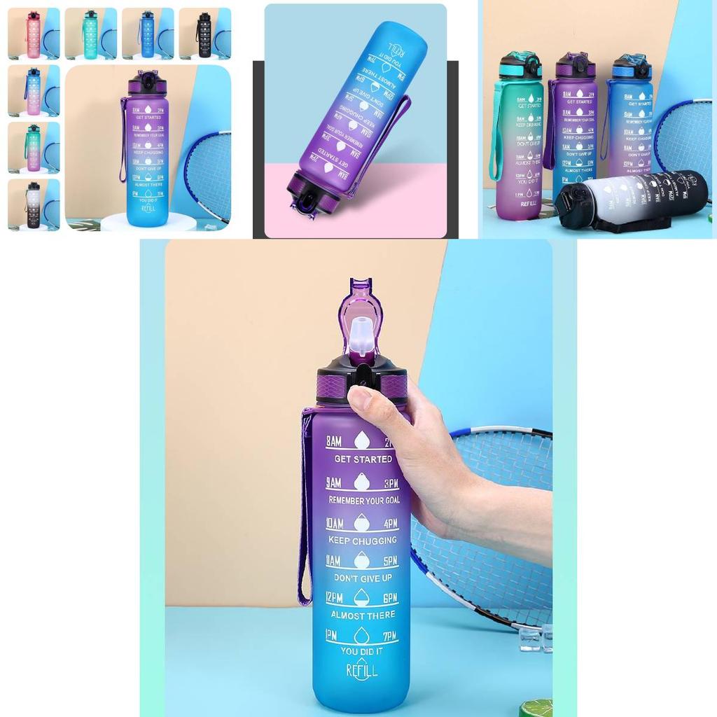 Large Capacity 1000ml Gradient Color Frosted Plastic Water Bottle With Straw For Sports And Office Use