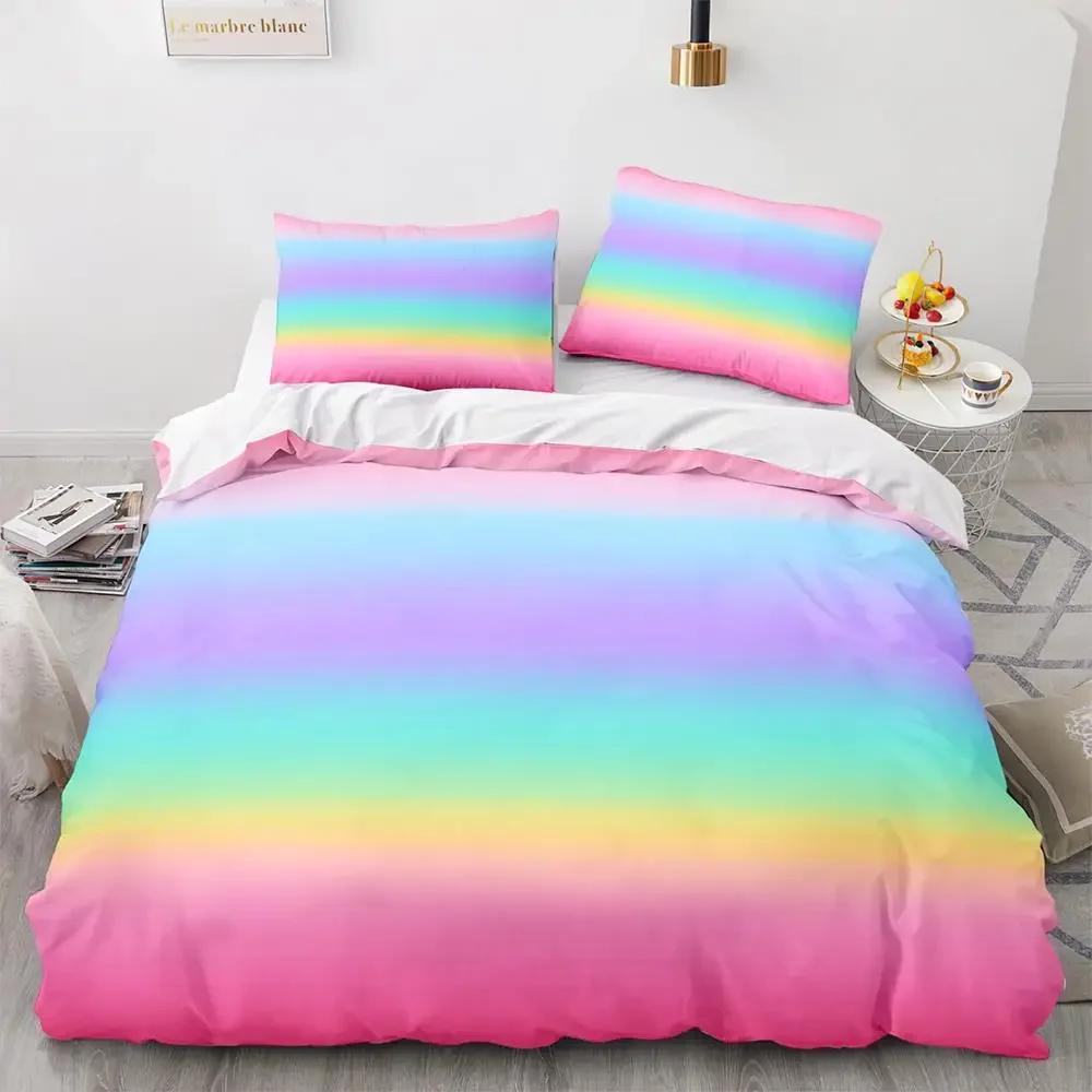 Rainbow Gradient Duvet Cover Set Queen Size Rainbow for Kids Girls Cute Style Bedding Set Polyester Single King Twin Quilt Cover