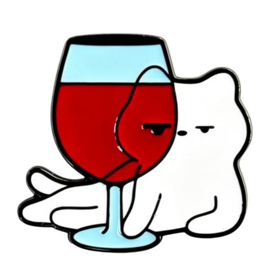 Outfit Brooch for Men & Women, Cartoon Kitten Drinking Wine Enamel Pin, Decorative Accessory for Jackets Bags Hats