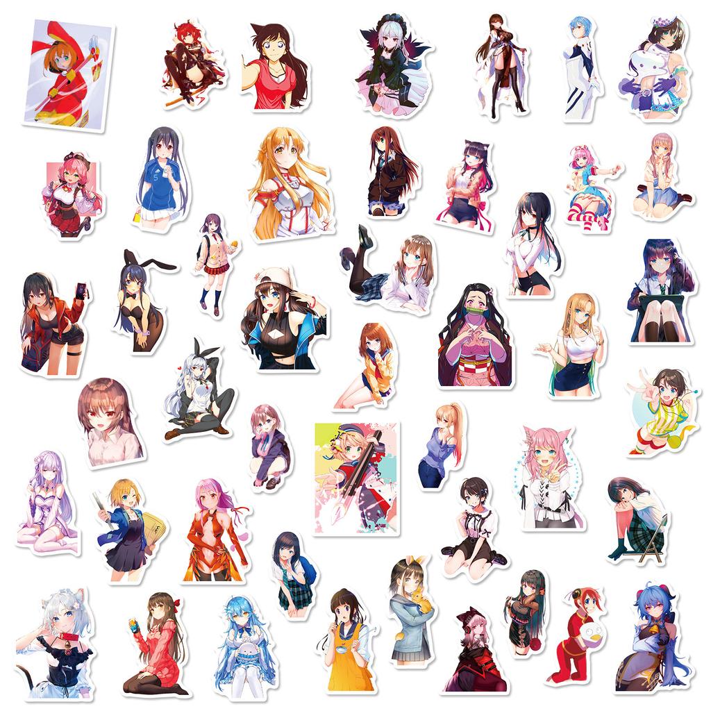 50 Non-exposed Beauty Stickers, Sexy Beauty Stickers, Cartoon Motorcycle Guitar Graffiti Stickers, Outside